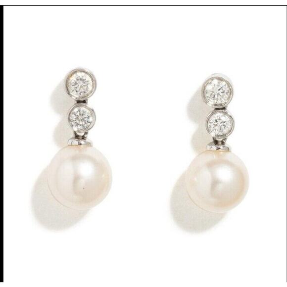 South Sea Pearls over 8 mm Diamonds & 14k White Gold Fine Earrings